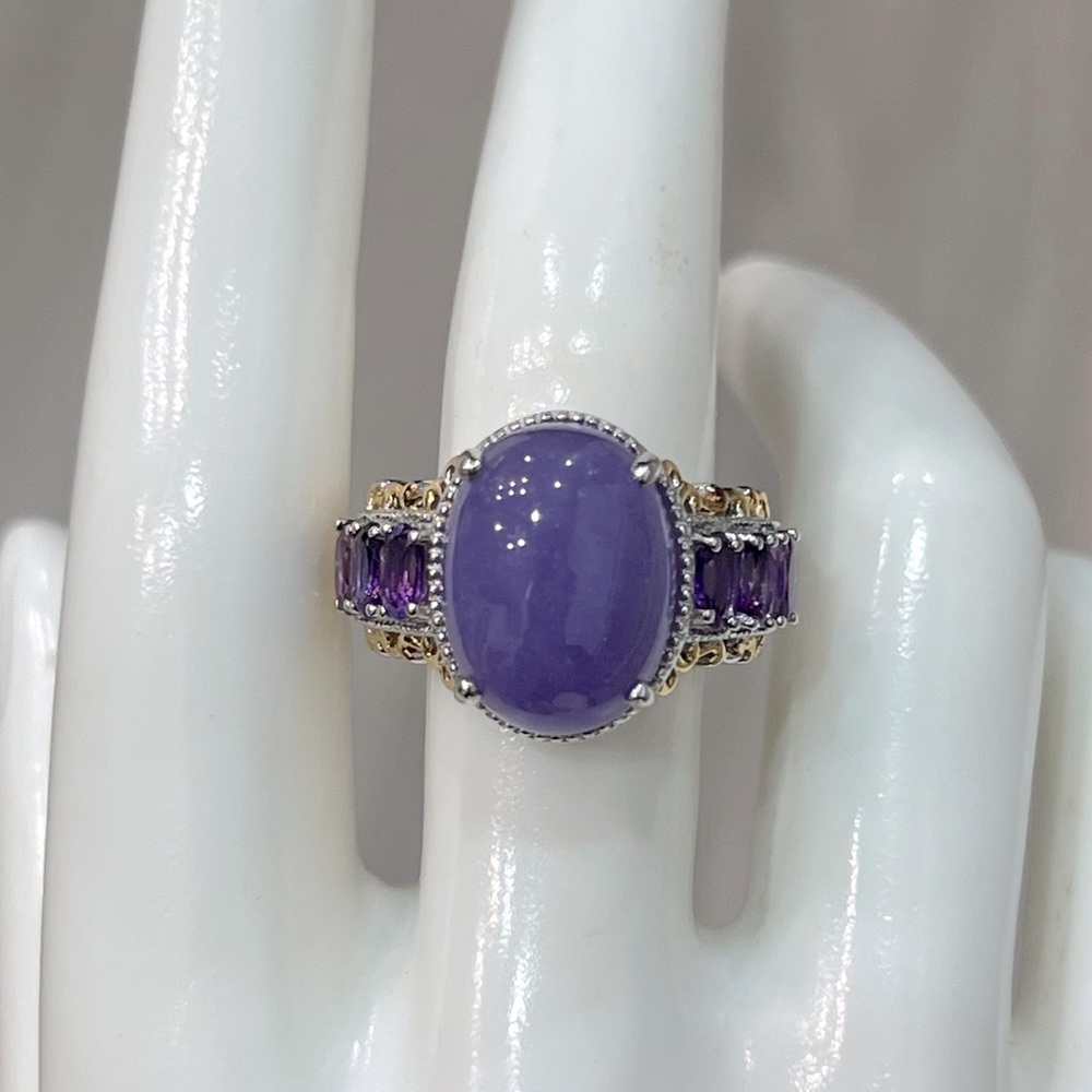 Burmese Purple Jade Amethyst 14K YG Sterling Silver Statement Ring - Picture 5 of 11